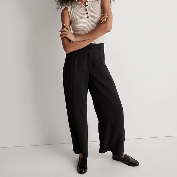 Madewell The Harlow Wide-Leg Ankle Pant in Softdrape True Black size 2 NWT NJ995 - Picture 1 of 12